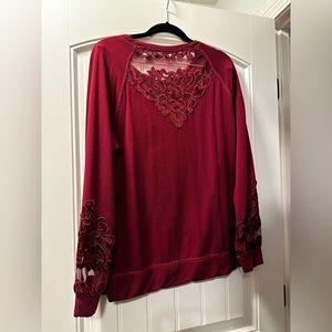 Deep Red Lace Accent Sweater